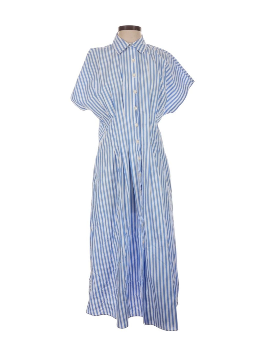 Ann Taylor Weekend Striped Pleated Midi Shirtdress Size 2 Blue White Office NWT